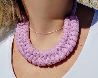 Rope choker textile magnetic gold clasp lilac choker necklace fabric rope necklace cotton choker chunky choker thick choker macrame choker