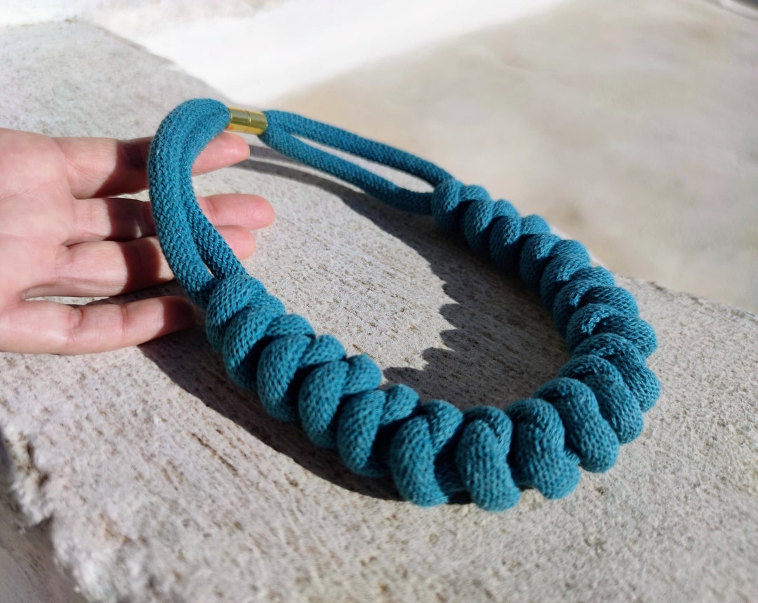 Fabric Rope Necklace Blue Choker Necklace Rope Soft Cotton Cord