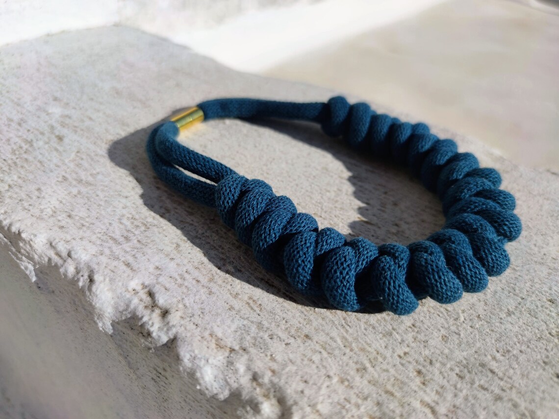 Fabric Rope Necklace Blue Choker Necklace Rope Soft Cotton Cord