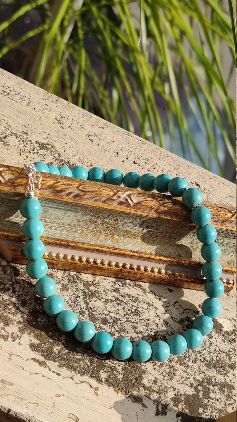 Turquoise Choker Necklace, 12 Mm. Stone Turquoise Choker, Gemstone Necklace Turquoise, Natural