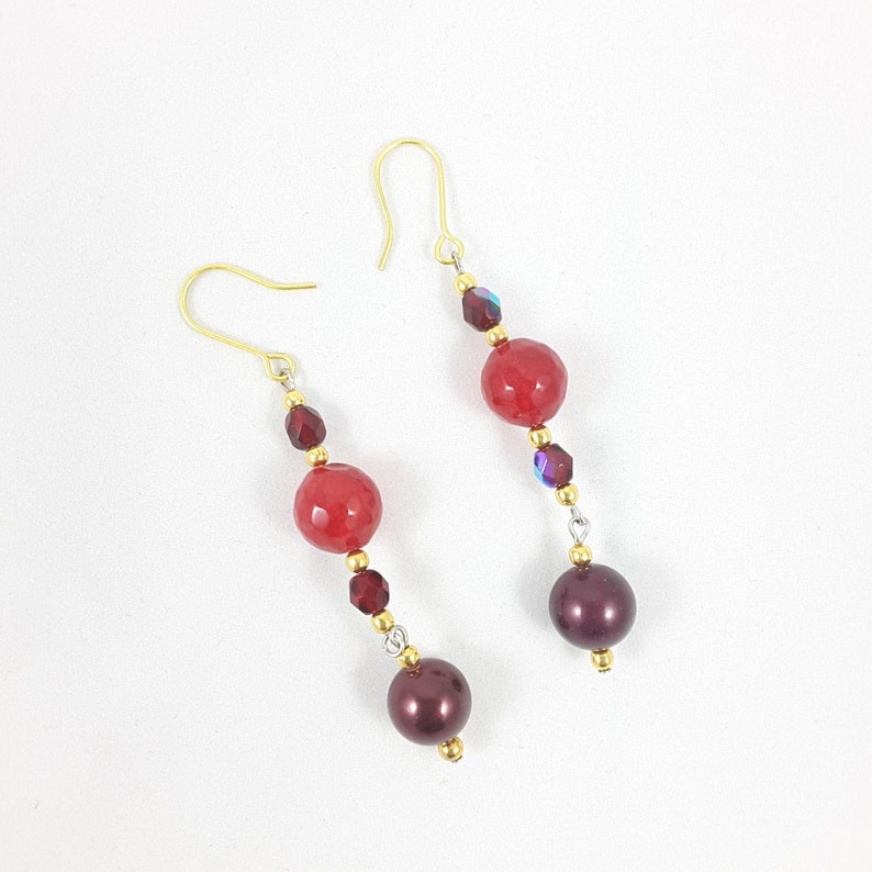 Dangling Red Earrings Agate and Pearls Dangle Earring Gift Etsy