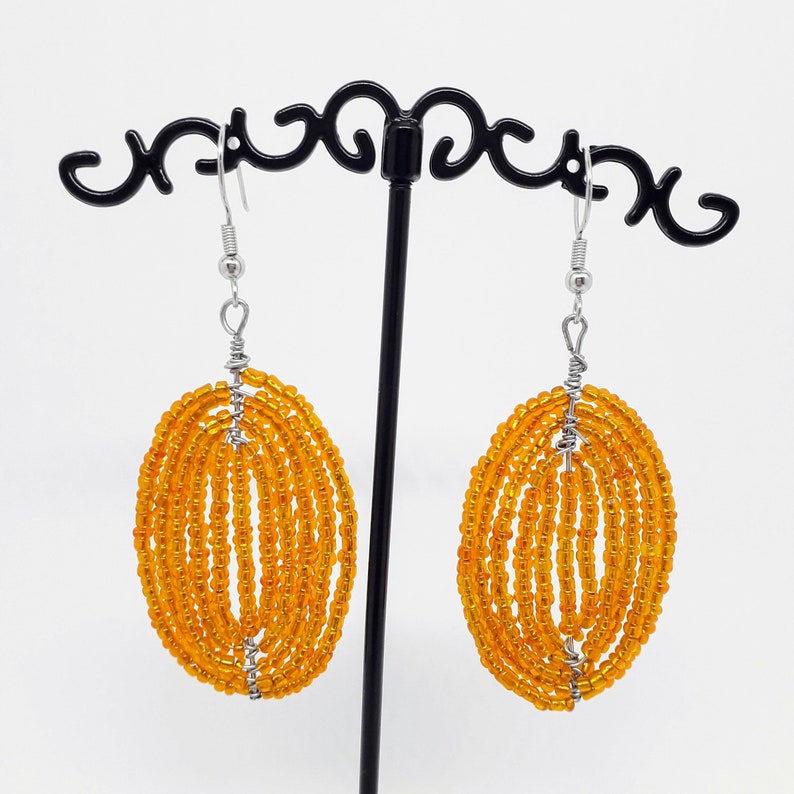 Orange Dangle Earrings Orange Seed Beads Earrings Bohemian Etsy