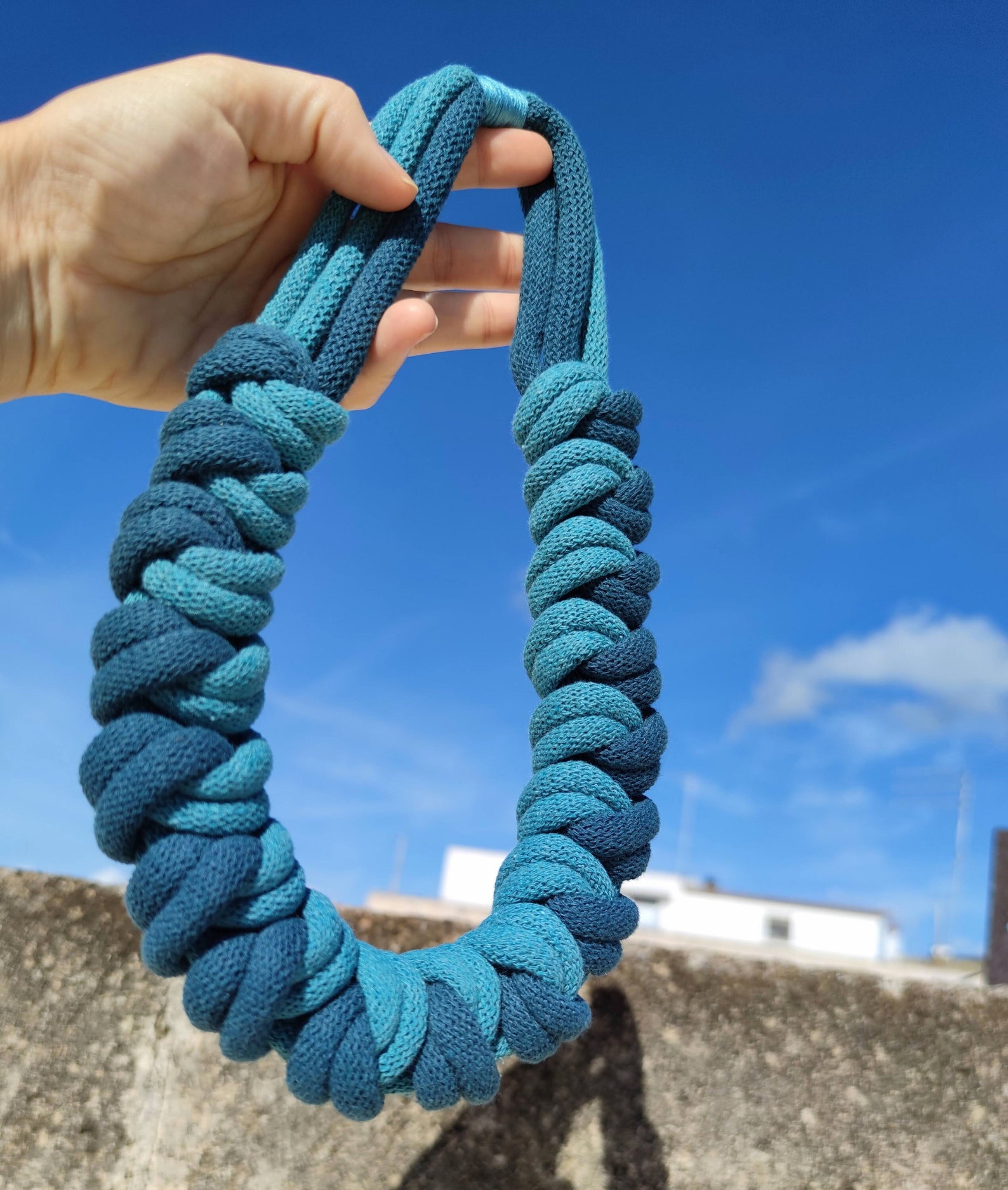 Chunky Necklace Fabric Rope Thick Necklace Teal and Peacock Blue Fabric