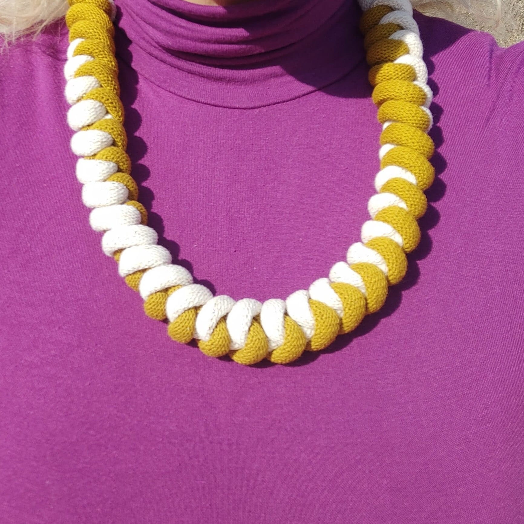 Yellow Rope Chunky Chunky Necklace White and Yellow Fabric Rope Necklace Braided - Etsy