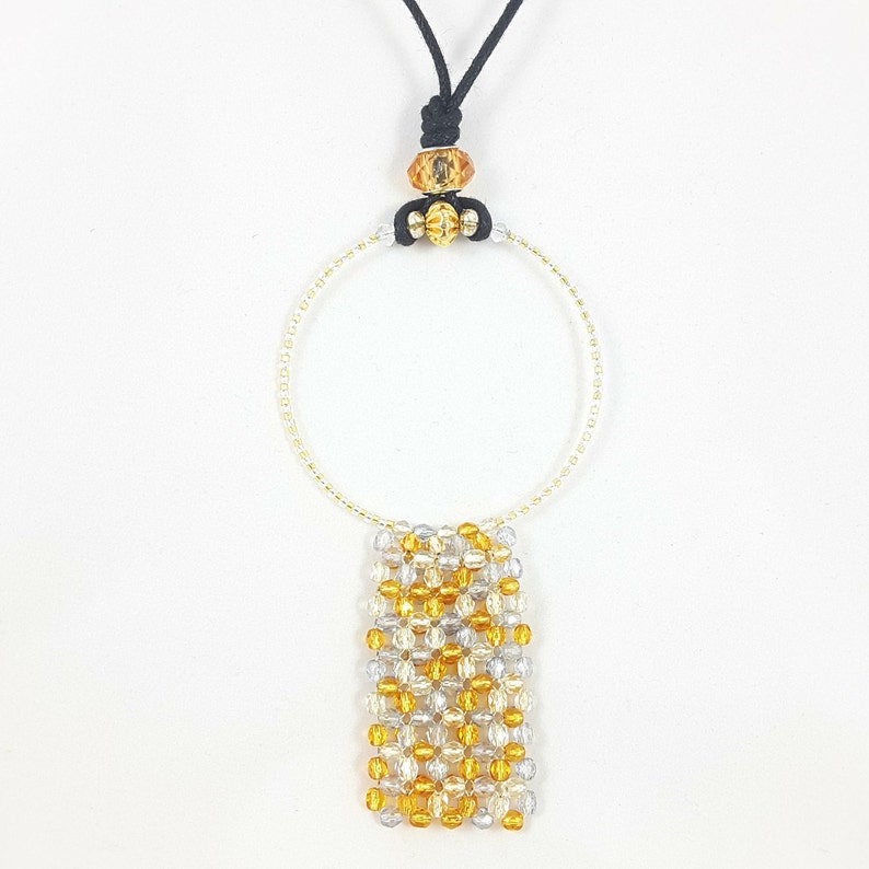 Gold Pendant Necklace Adjustable Rope Necklace Beaded Etsy