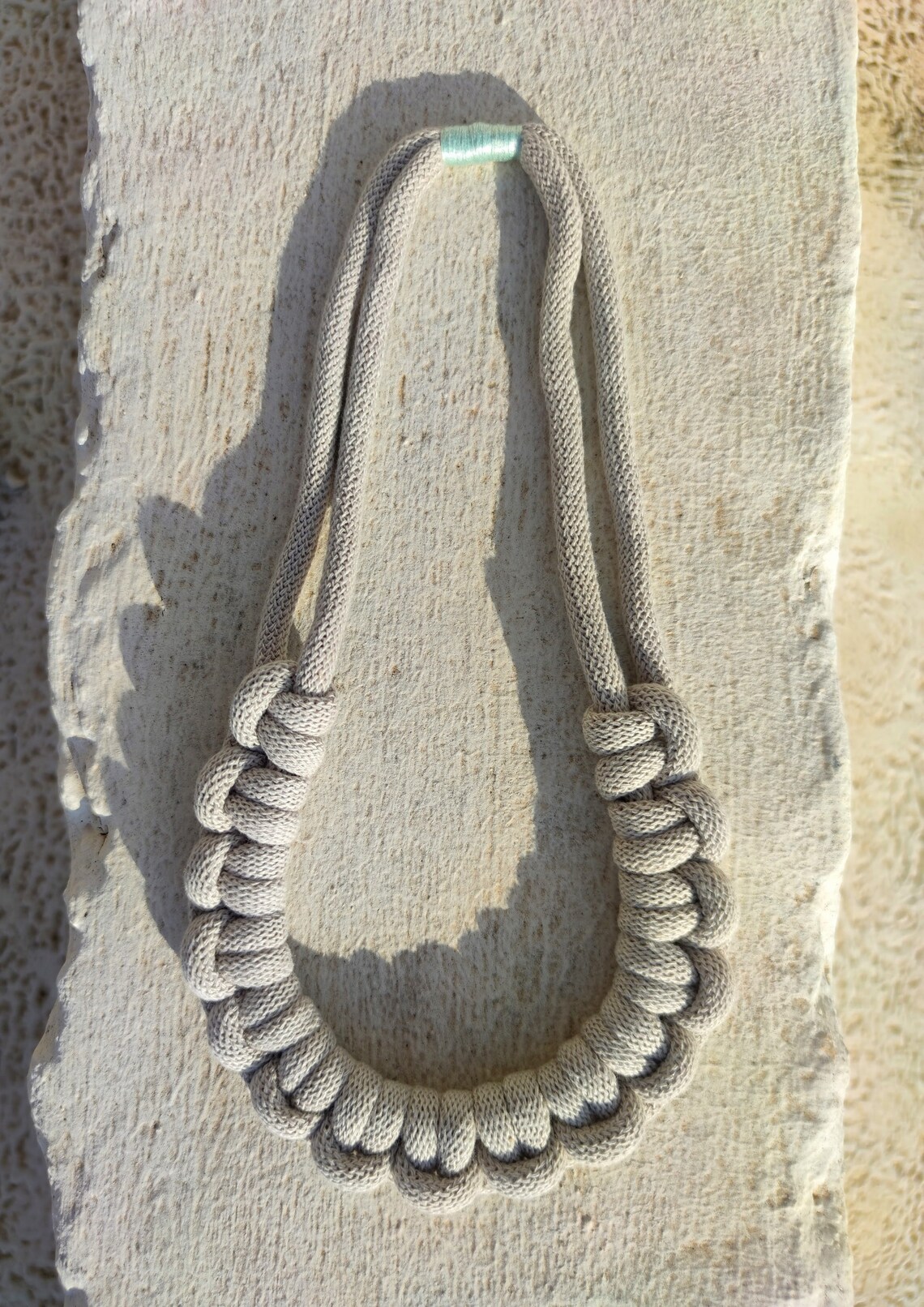 Golden Natural White Rope Necklace Fabric Neckalace Chunky Etsy