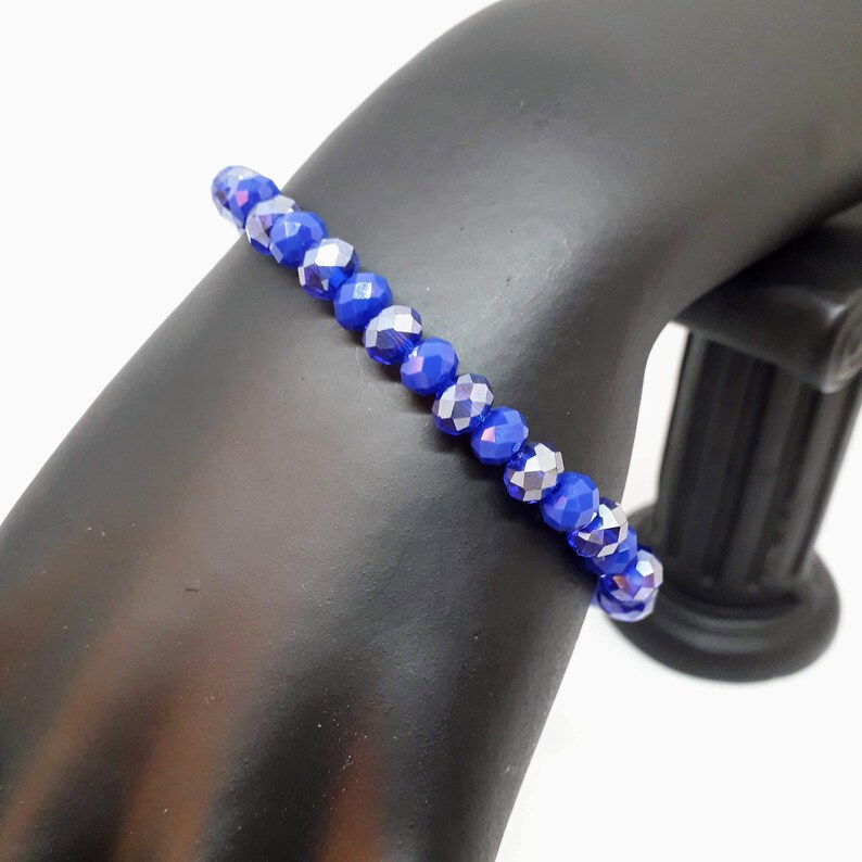 Blue Bracelet Faceted Beads, Glam Bracelet Blue, Crystal Beads