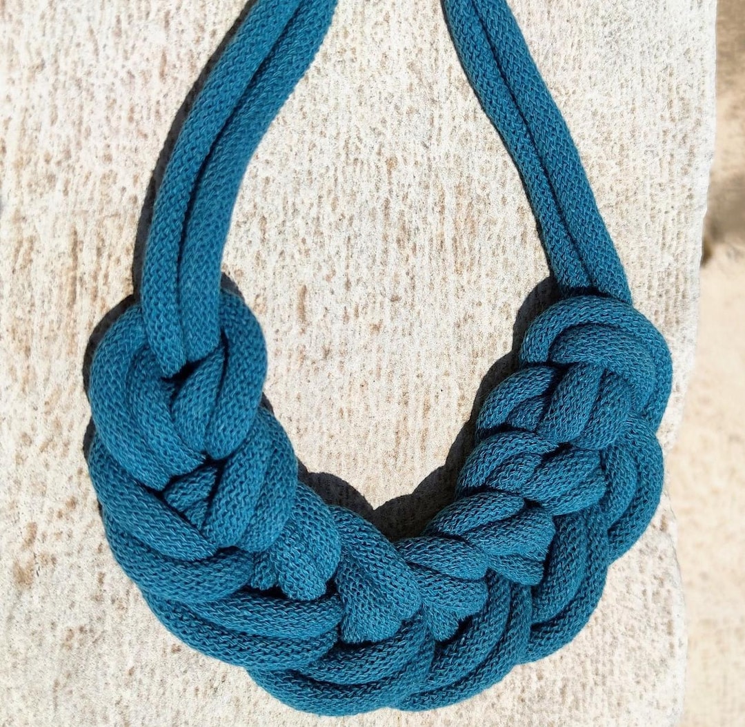 Teal Blue Textile Choker Necklace Rope Choker Fabric Neckalace Chunky ...