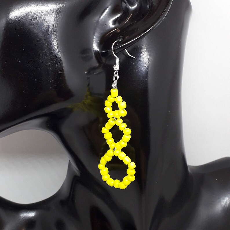 Boho earrings yellow dangle seed beads 4 mm dangling earring Etsy