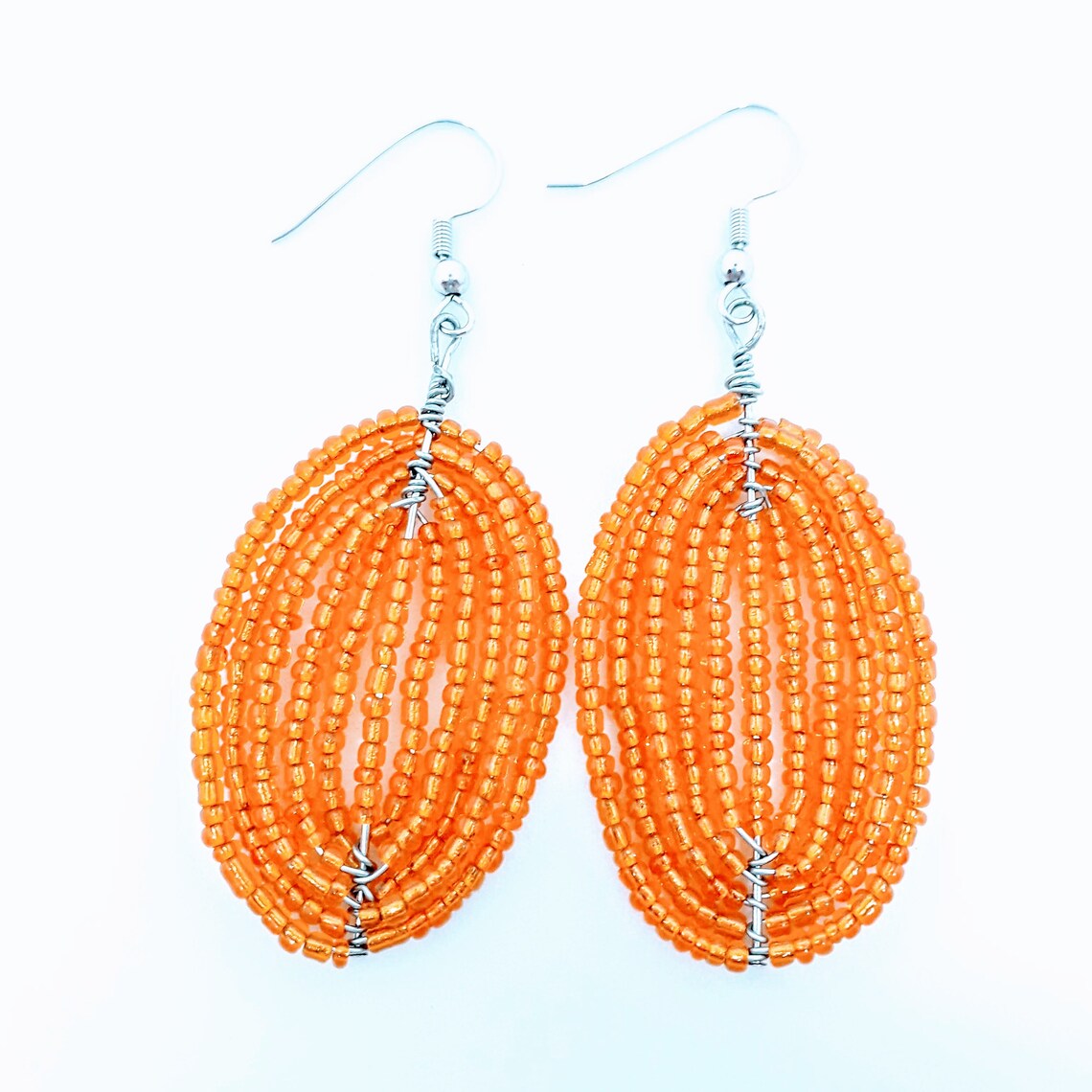 Orange Dangle Earrings Orange Seed Beads Earrings Bohemian Etsy