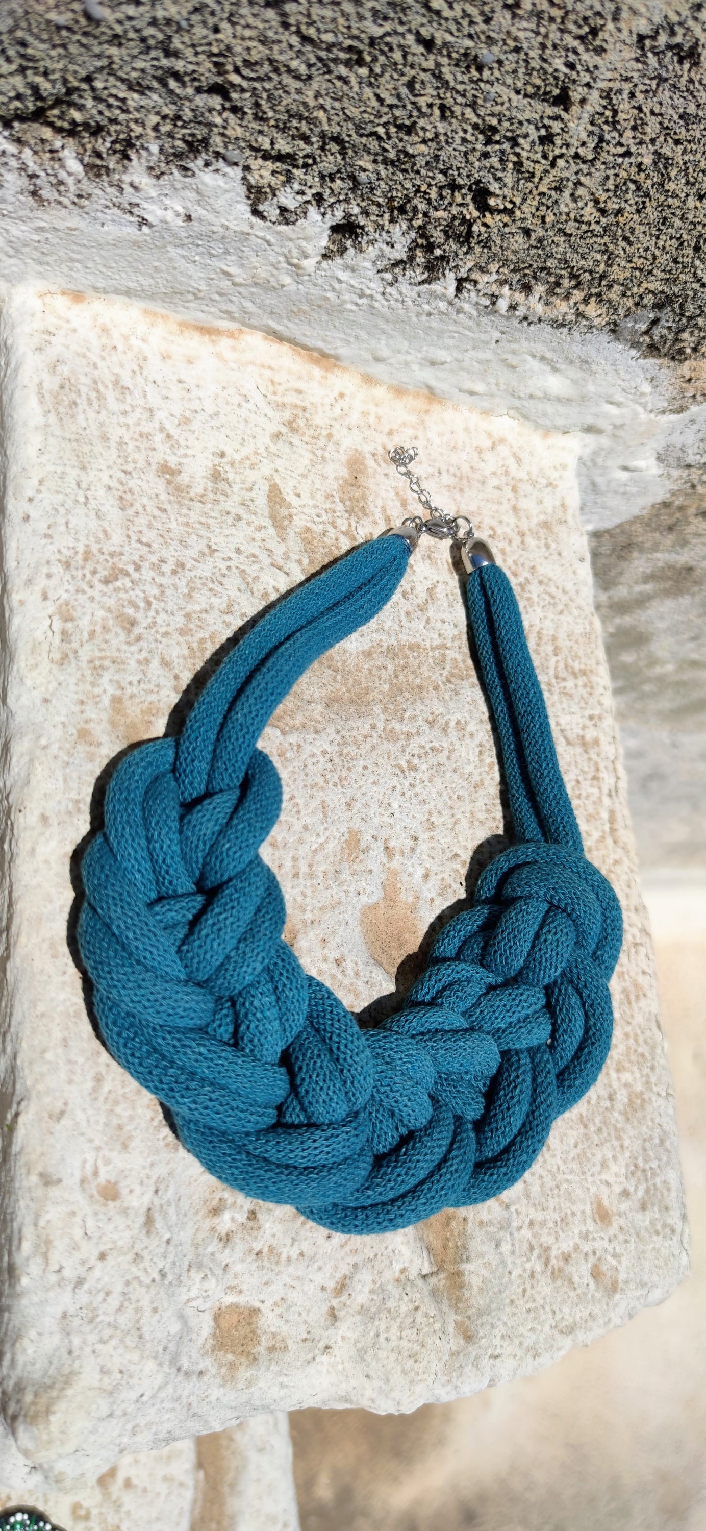 Teal Blue Textile Choker Necklace Rope Choker Fabric Neckalace - Etsy
