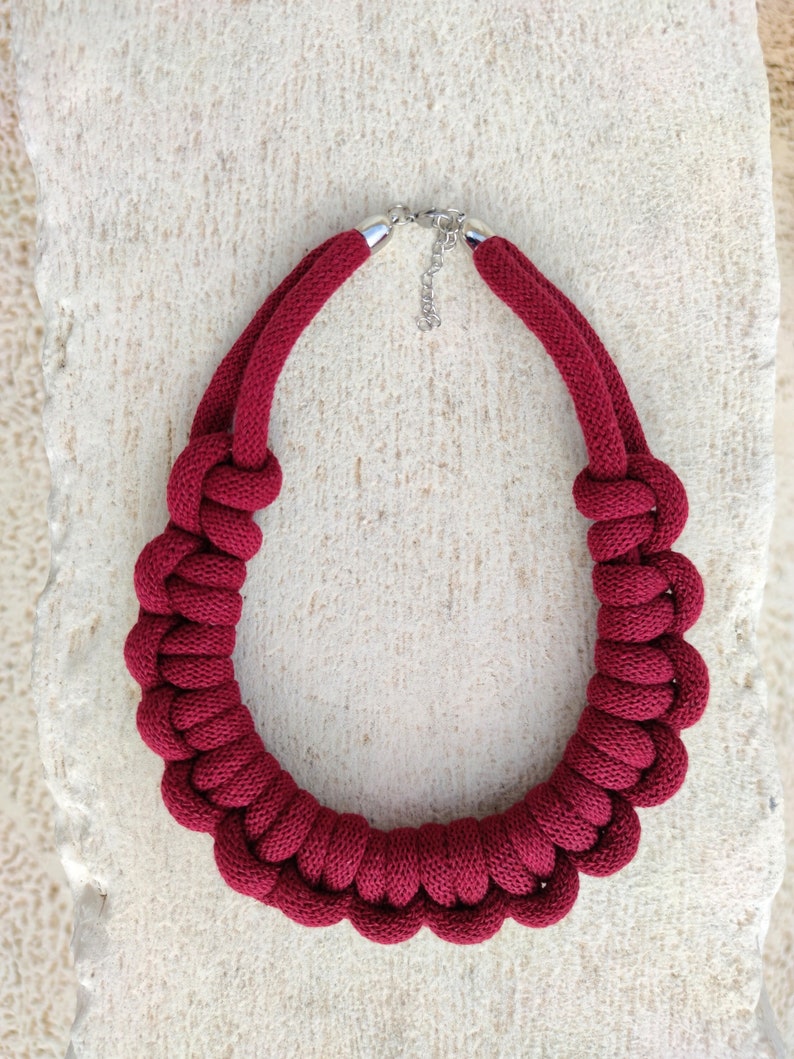 Collier ras de cou corde rouge en tissu, tour de cou épais, corde épaisse, collier bohème réglable en longueur, tour de cou ethnique bijoux volumineux image 1