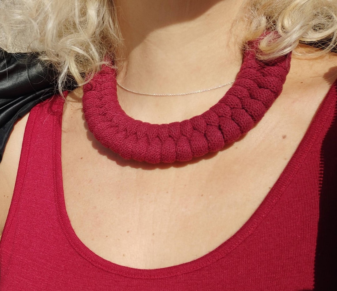 Fabric Rope Choker Necklace Wine Red Choker Braided Cord Etsy