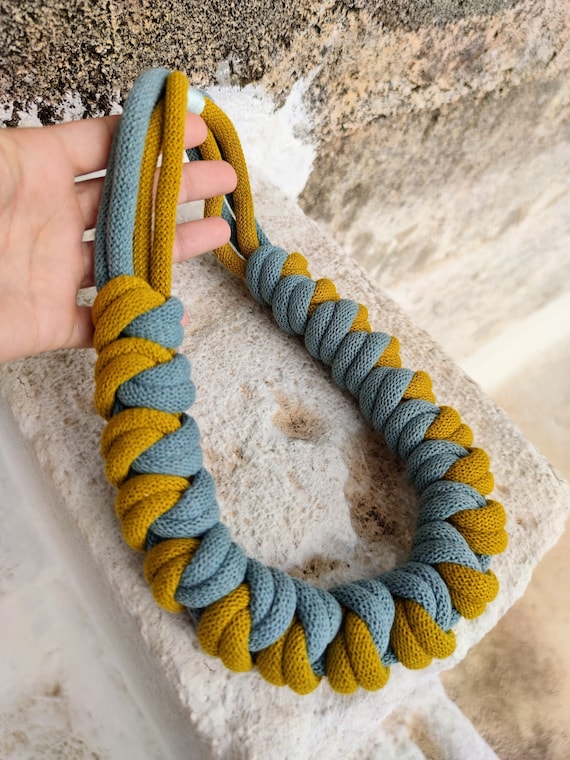 Chunky Necklace Fabric Rope Thick Necklace Yellow and Green Fabric Necklace  Knots Necklace Rope Necklace Macrame Necklace Bicolor Necklace. -   Canada