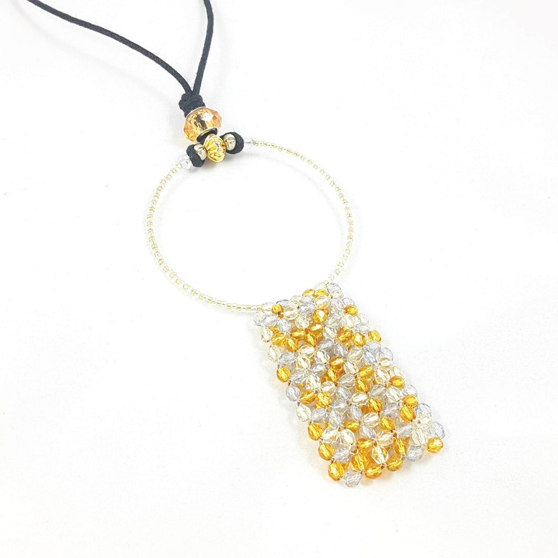 Gold Pendant Necklace Adjustable Rope Necklace Beaded Etsy