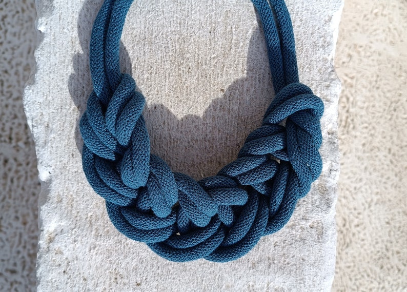 Teal blue textile choker necklace rope choker fabric neckalace chunky choker rope neckalce adjustable lenght boho necklace ethnic choker. Peacock blue