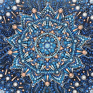 Original Dot Art Mandala, 8x8 Hand-Painted Spiritual Art, Blue and Pink Canvas, Signed Meditative Artwork