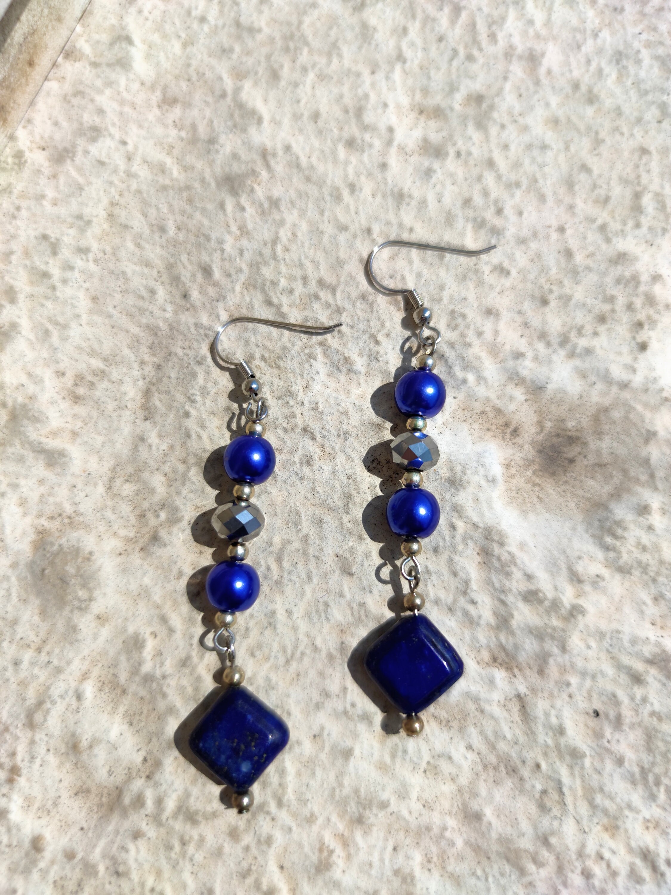 Lapis Lazuli Dangle Earrings Pearl and Crystal Earrings - Etsy