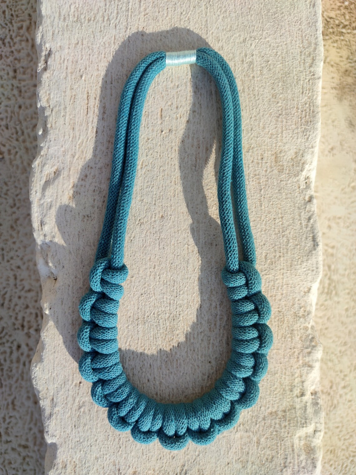 Golden Natural White Rope Necklace Fabric Neckalace Chunky Etsy