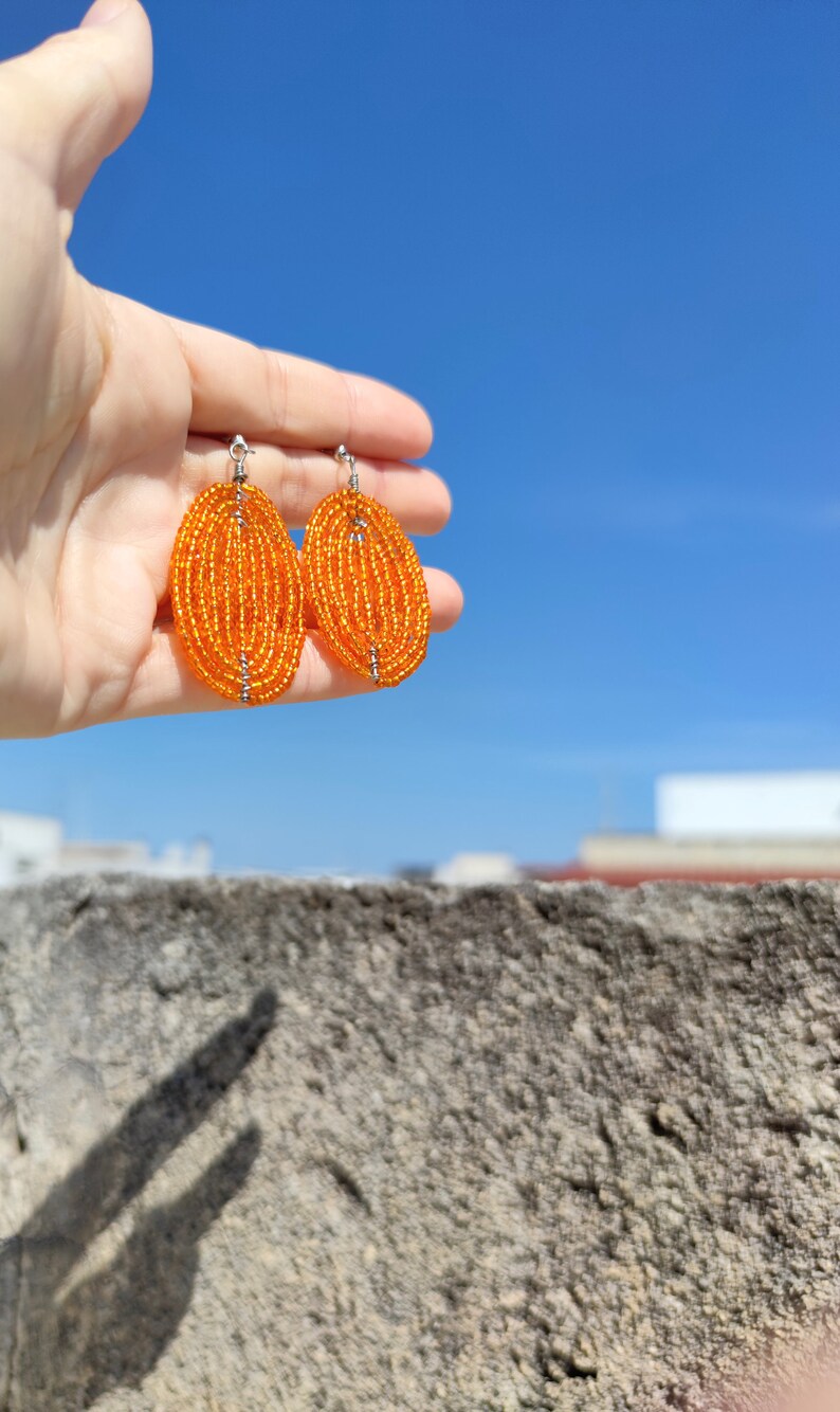 Orange Dangle Earrings Orange Seed Beads Earrings Bohemian Etsy