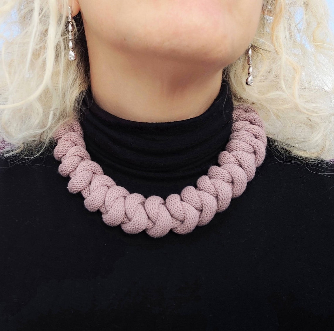 Fabric Rope Necklace Blue Choker Necklace Rope Soft Cotton Cord