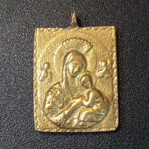 Mother of Perpetual Help Medallion Vintage Molder Anting-Anting Brass Amulet Philippines Filipino Authentic Piece