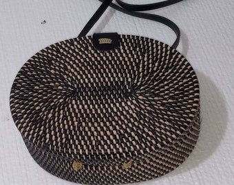 Philippine Handmade, Black Oval Rattan bag, Crossbody Rattan Bags, Gift for Her, Gift for Mom,