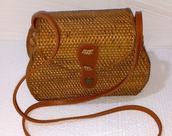 Philippine Handmade, Brown Rattan bag, Crossbody Rattan Bag, Shoulder Bag Gift for Her, Gift for Mom,