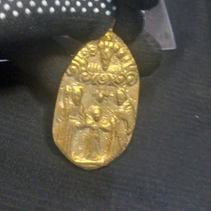 Sagrada Familia Medallion Vintage Anting-Anting Brass Amulet Philippines Filipino Authentic Filipiniana Statement Piece Pure Heavy