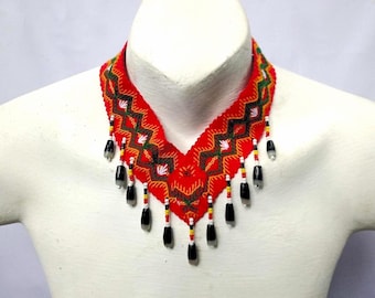 Kalinga Igorot Beaded Choker, Inabel Tribal Necklace with Tassels, Handmade Cordillera Jewelry, Philippine Igorot Ifugao Indigenous Craft