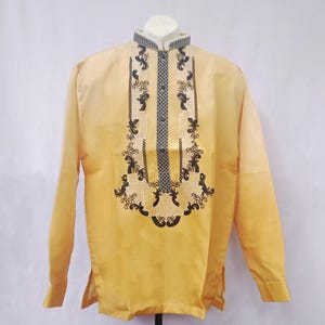 Philippine Original Barong Tagalog for Men Embroidered  Organza w/ Satin Lining YELLOW XL Original Filipino Made from Bulacan.
