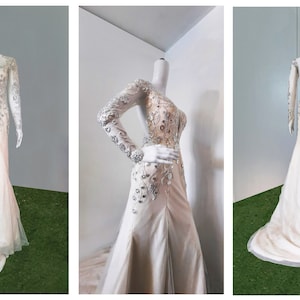 White Chiffon Long Sleeve Wedding Gown with Embroideries and Silver Applique by a Filipino Designer Eunice Rubio Design Studio - Philippines