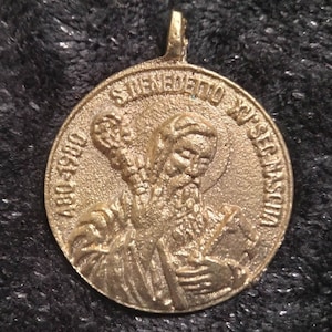 San Benito Medallion Vintage Anting-Anting Brass Amulet Philippines Filipino Authentic Filipiniana Statement Piece