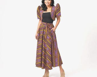 Modern Filipiniana Bolero & Midi Skirt Set, Terno Bolero Coordinates, Adjustable Women's Philippine Dress, Ethnic Print Outfit
