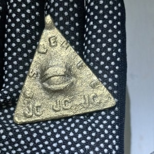 Triangular Medallion MMMM ROMA Anting-Anting Brass Amulet Philippines Authentic Filipiniana Statement Piece Trespico JC