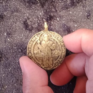 Saint Benedict Vintage Anting-Anting Brass Amulet Philippines Authentic Filipiniana Statement Piece