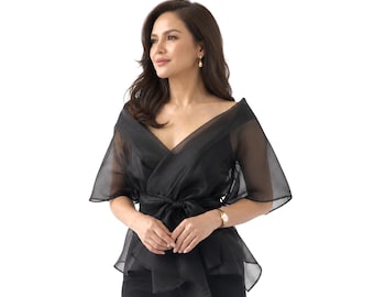 Modern Filipiniana BLACK Organza Wrap Dress | Philippine Made Sheer Dress | Contemporary Filipino Inspired Fashion