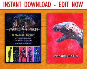 POWER RANGERS 2017 EDITABLE birthday invite
