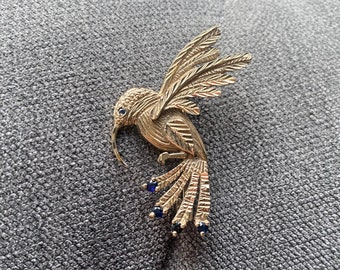 Stunning Vintage 9ct Gold & Sapphire Hummingbird Bird Brooch Pin!