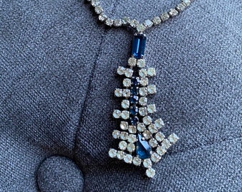 Stunning Vintage Art Deco Style Sparkly Clear & Blue Paste Necklace!