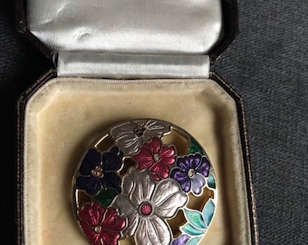 Gorgeous Vintage Bright Floral Enamel Brooch by Sea Gems!