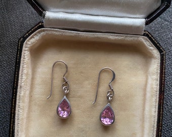 Stunning Sterling Silver Pink Cubic Zirconia Teardrop Drop Earrings!