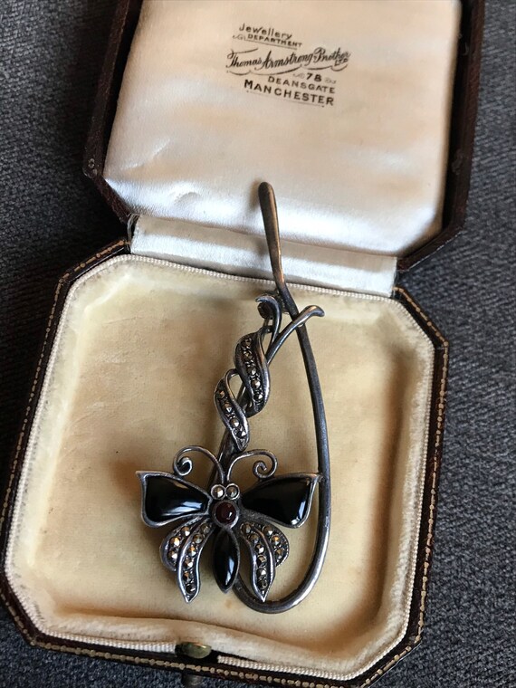 Stunning Huge Sterling Silver Marcasite, Onyx & Ga