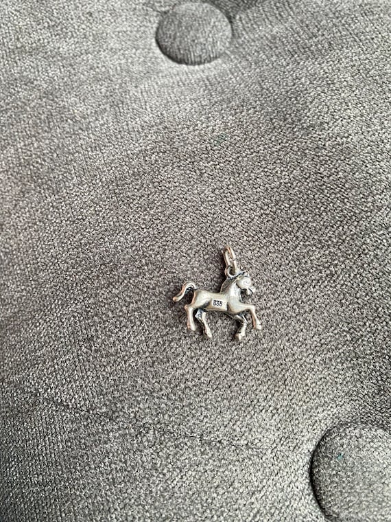 Cute Vintage Solid 835 Silver Prancing Horse Char… - image 1