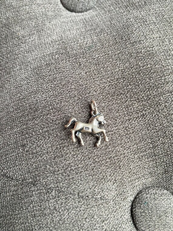 Cute Vintage Solid 835 Silver Prancing Horse Char… - image 2