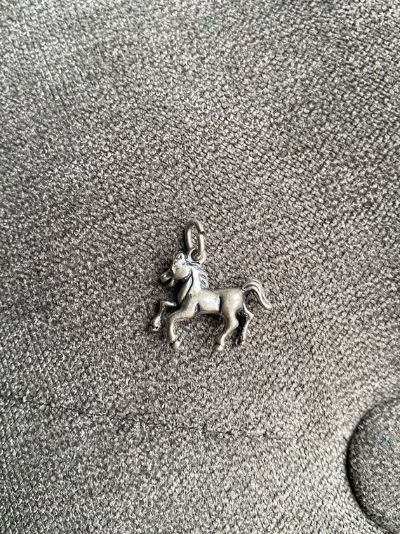 Cute Vintage Solid 835 Silver Prancing Horse Char… - image 4