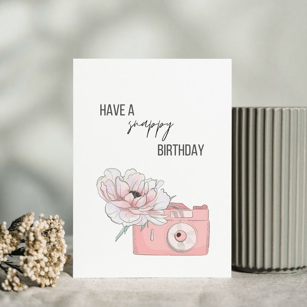 Digital Happy Birthday Card | Printable Camera Birthday Card | Photograph Card | Minimalist Bday Card for Her | Old Camera | Aesthetic