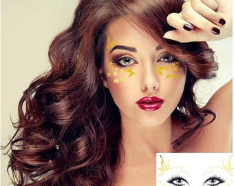 Instant Gold Schmetterlinge Sommersprossen Effekt Boho Glitzer Juwel Tattoo Aufkleber Festival Party Gesicht Augen Make Up