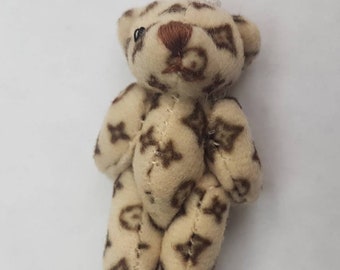 Scale Tiny Beige Flower Pattern Jointed Teddy Bear for Rats, Small Animal Toy or for Crafts Display 4cm Length