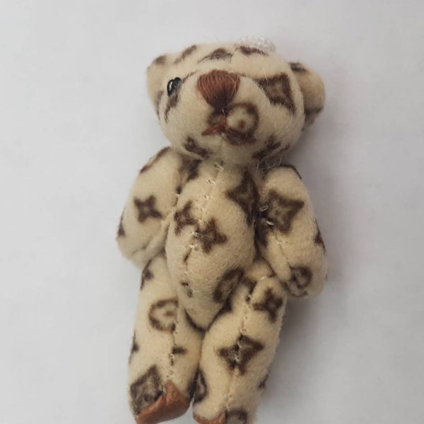 Scale Tiny Beige Flower Pattern Jointed Teddy Bear for Rats, Small Animal Toy or for Crafts Display 4cm Length